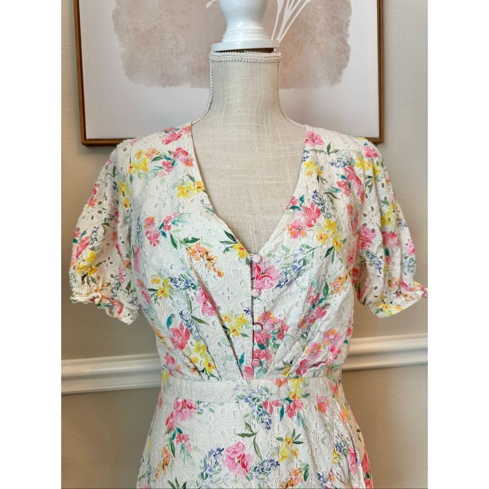 Yumi Kim White Floral Mini Dress with Pink & Yellow Print - Picture 4 of 9